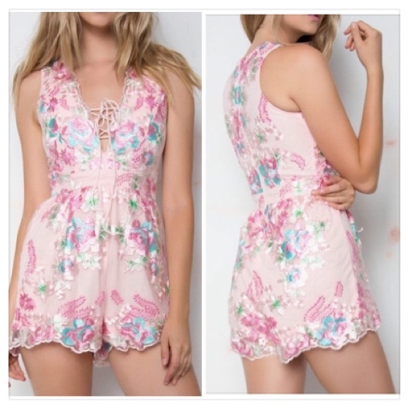 Pink and Floral Embroidery Romper - Picture 3 of 8